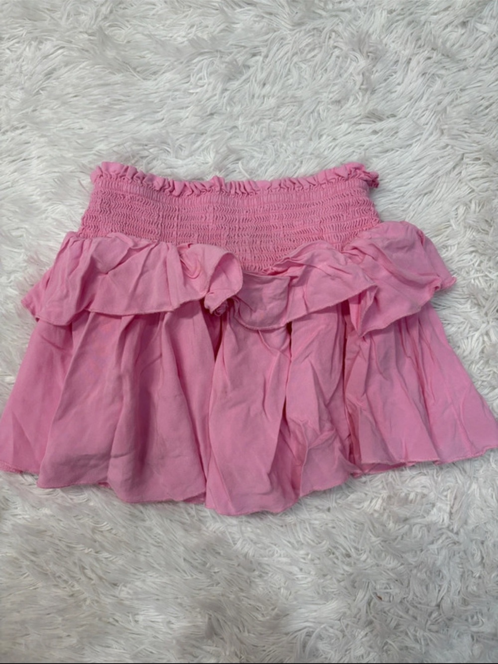 Katie J nyc Pink Ruffled Smocked Waist Mini Skirt